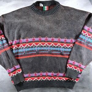 VTG 90s Colore Italy Knit Sweater Mens L Southwestern Tribal Made In Italy‎